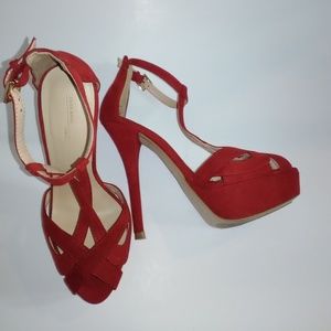 Zara Red high Peep-Toe Criss Cross Platform Sandal